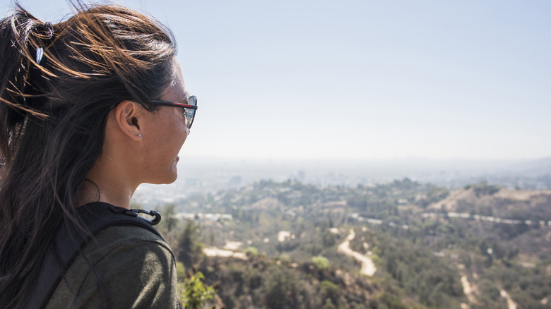 Woman overlooking Los Angeles area