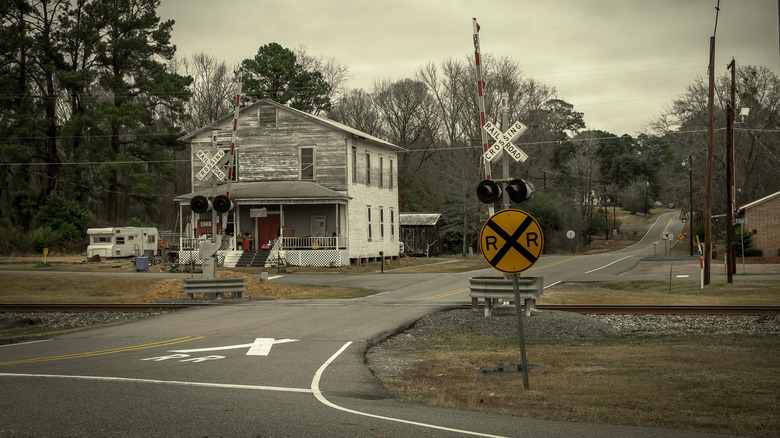 A house next to the railroad tracks in Oil City, Louisiana