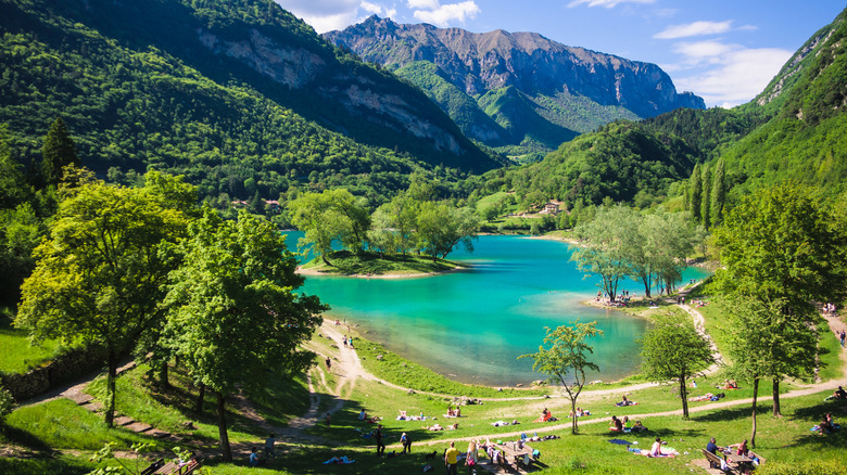 Panorama of Lago di Tenno in Trentino, Italy