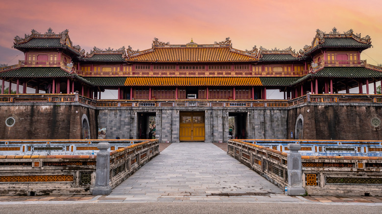 The Imperial Palace of Hue at sunset in Vietnam