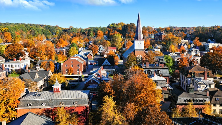 Buildings and fall foliage in Montpelier, Vermont