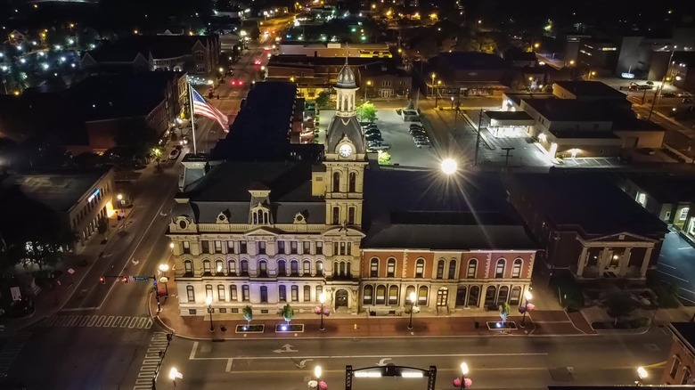 Aerial view Wooster downtown area courthouse