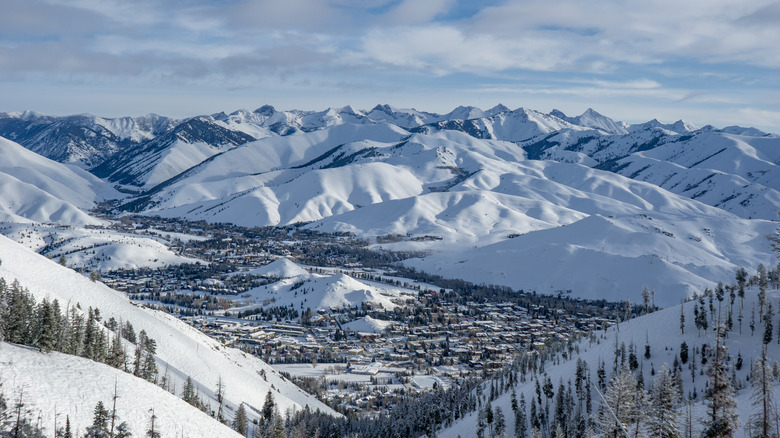 Aerial view of Ketchum town from Sun Valley ski resort in Idaho