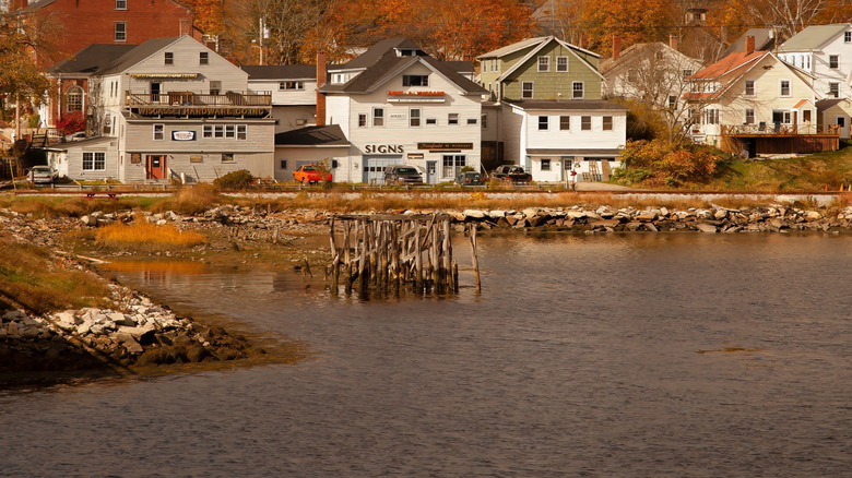 Houses along waterfront in Wiscasset, Maine