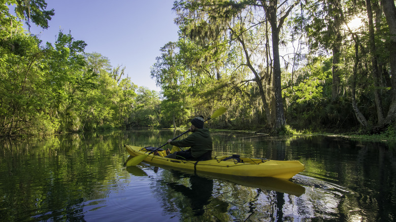 man kayaking on a spring in Florida