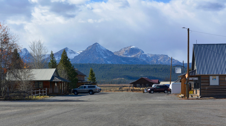 Main street Stanley Idaho mountain backdrop