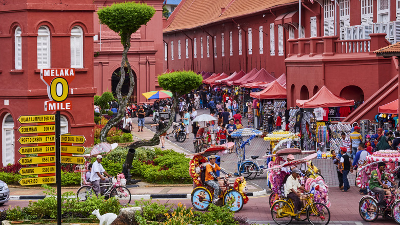 The Red Square and Clock Tower in Melaka, Malaysia