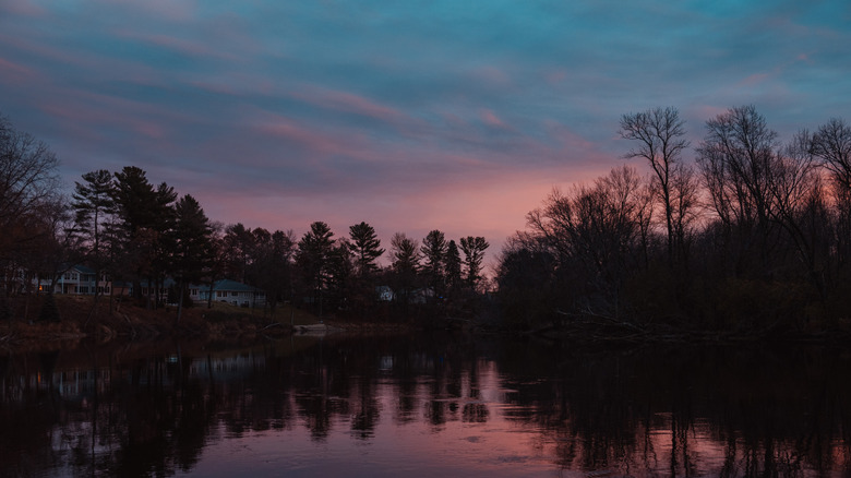 Pink sunset over the river in Shawano