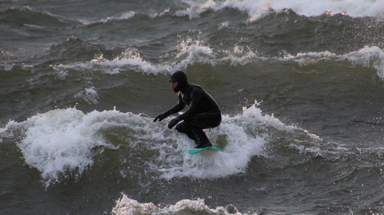 Surfer in Lake Michigan near Grand Haven, Michigan