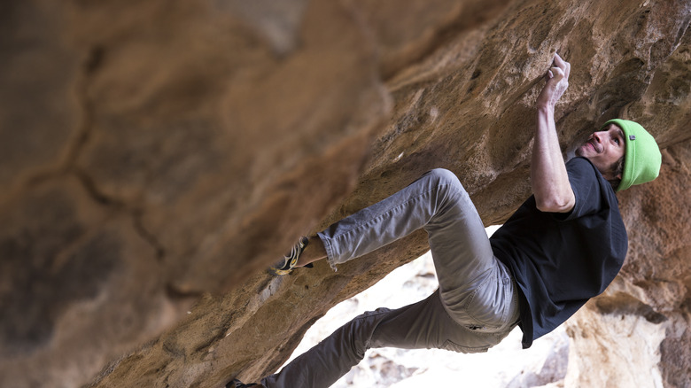 Professional rock climber at Hueco Tanks State Park