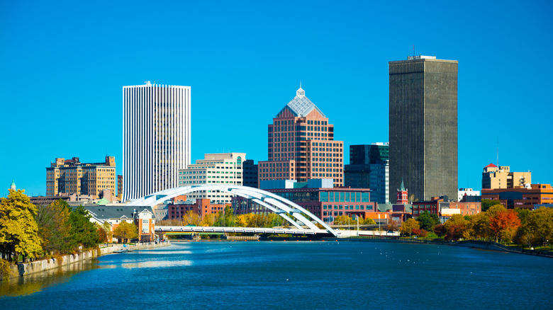 The skyline of Downtown Rochester, New York, on a clear day