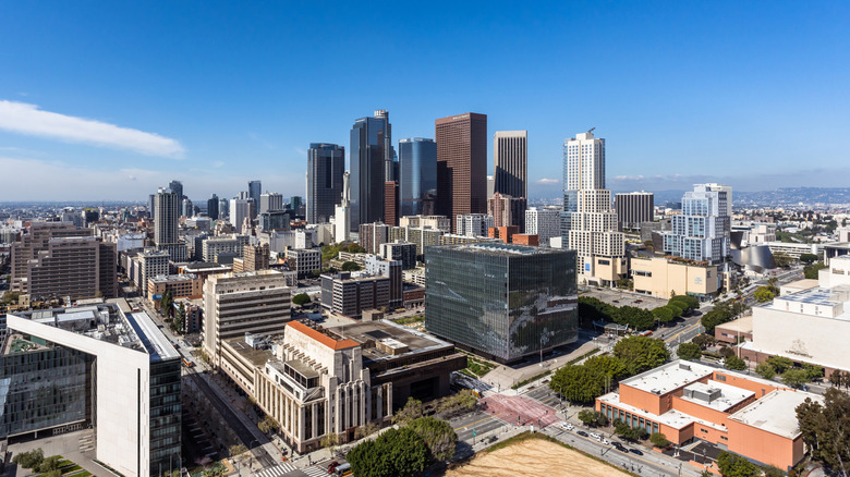 Aerial view of Downtown Los Angeles buildings