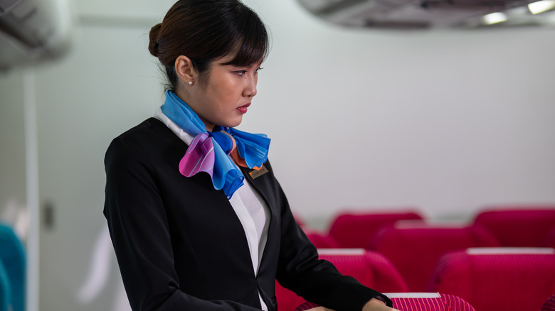 A concerned flight attendant