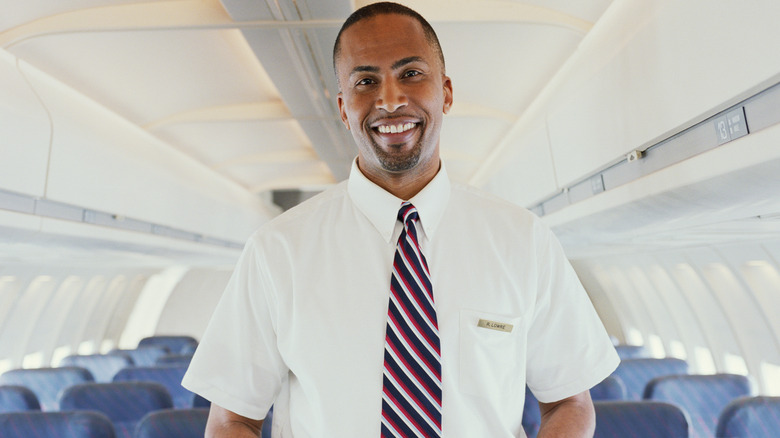 A flight attendant in plane