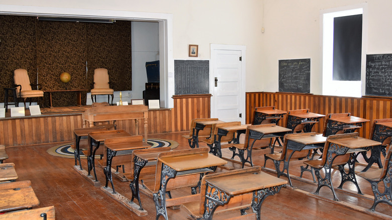 schoolhouse with desks facing front