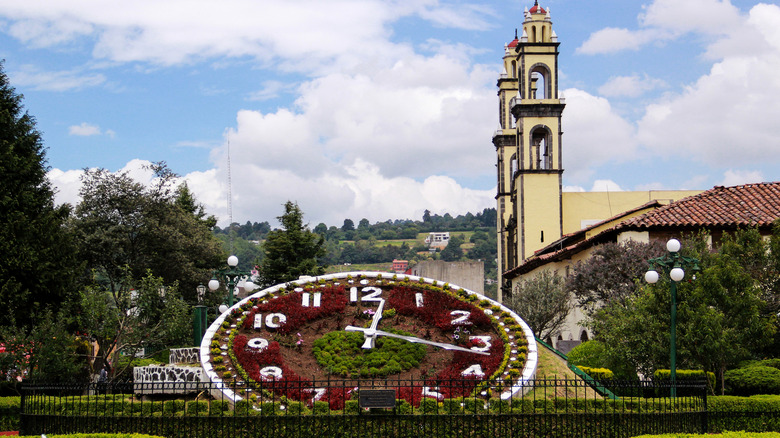 Garden clock made from plants in Zacatlán de las Manzanas