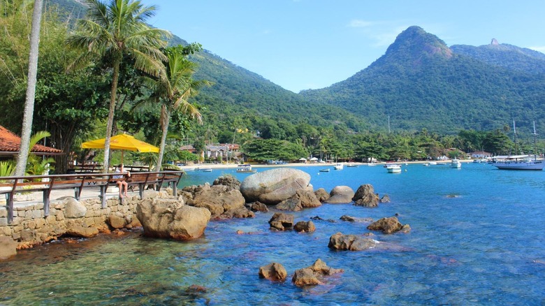 View of clear waters and lush forests in Ilha Grande, Brazil