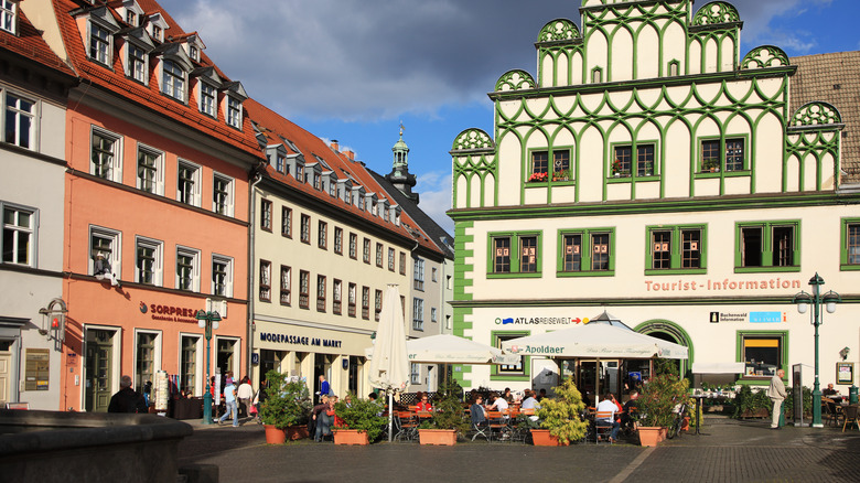 Market square in Weimar with colorful buildings