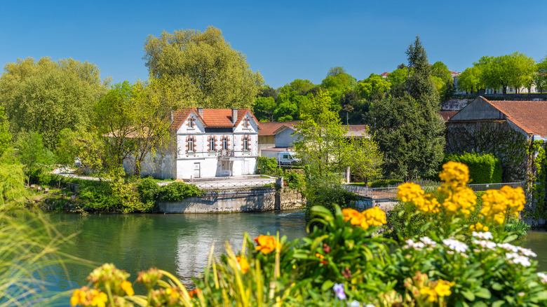 Traditional house on the river in the region of Cognac, France