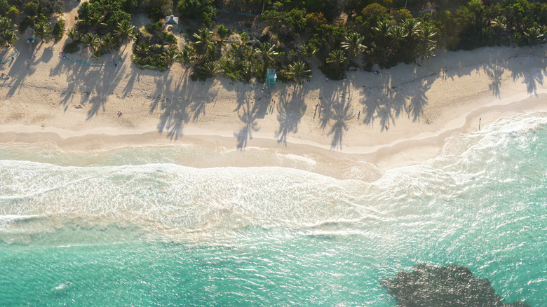 overhead view of water and beach in Culebra, Puerto Rico