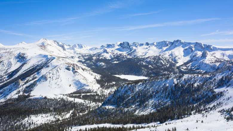 Panoramic view of Mammoth Mountain peaks in the winter