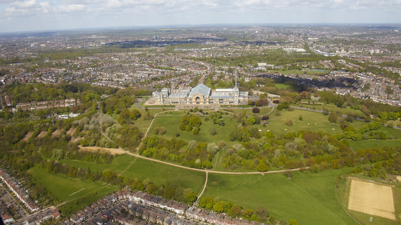 Aerial shot of Alexandra Palace and Alexandra Park