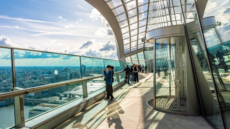 Tourists on viewing platform of Sky Garden in London