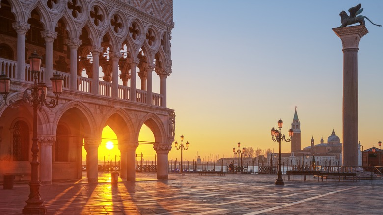 Venice sunrise through architecture