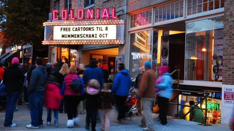 People outside the Colonial Theatre in downtown Keene, NH