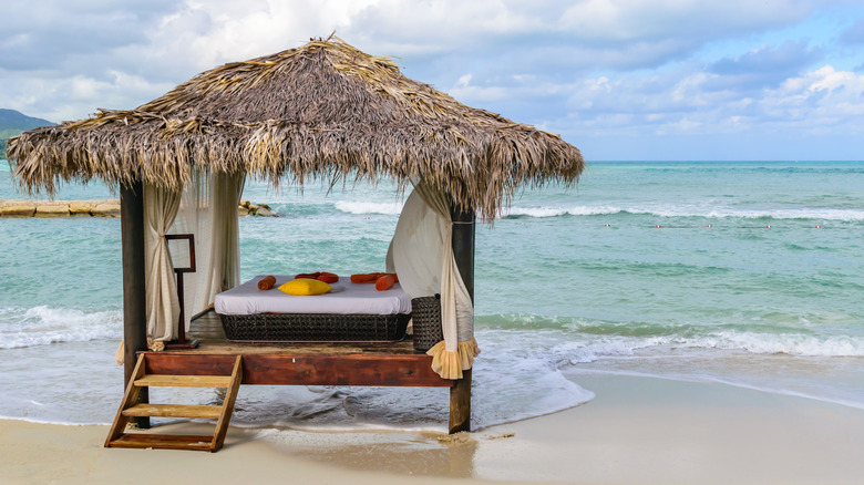 thatched roof canopy on beach