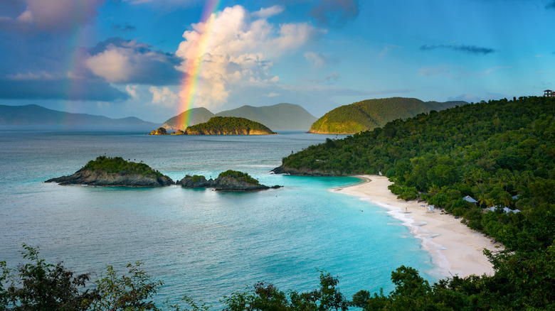 rainbow over Trunk Bay Beach