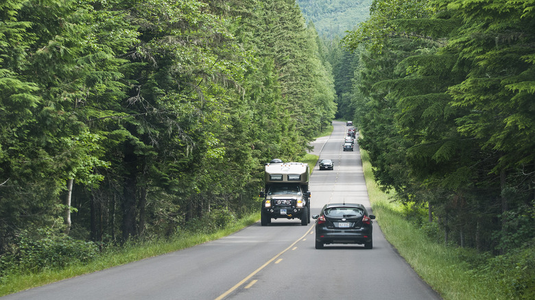 Cars driving through national park