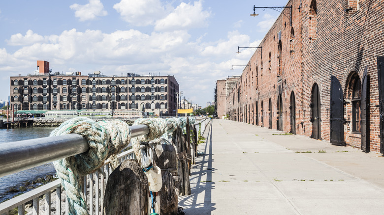 Warehouse and waterfront walkway in Red Hook, New York