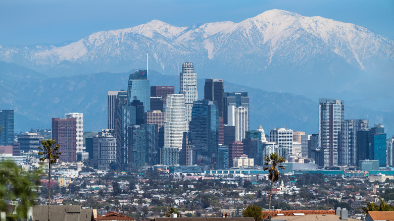 Los Angeles with snowy mountains