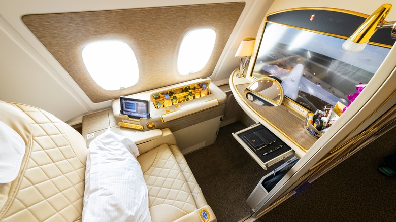 Emirates first-class suite on a plane