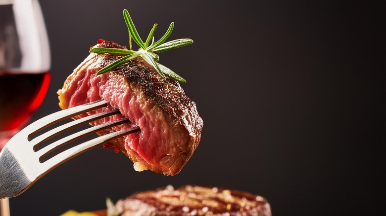 Close Up of a bite of juicy steak