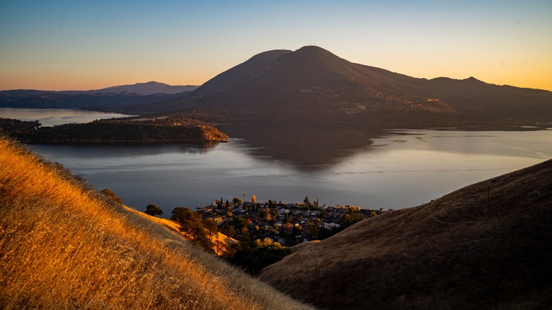 California's Clear Lake in low light, with Mt. Konocti in the background