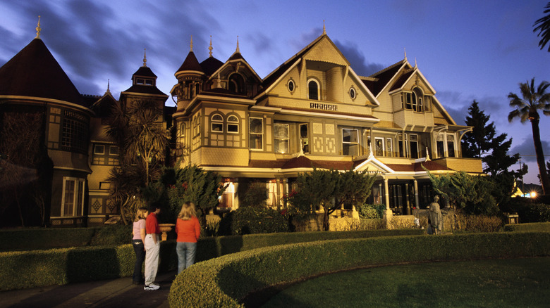 Winchester Mystery House exterior at night