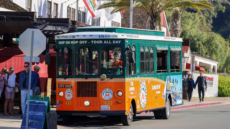 Tour trolley at street corner