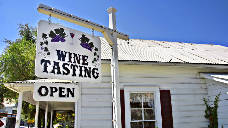 A wine tasting sign from one of Amador County's wineries