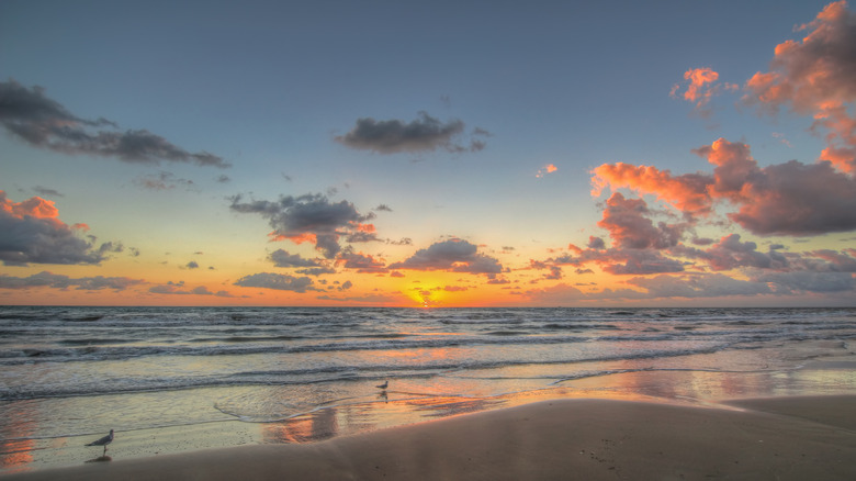 Texas Gulf Coast beach view at sunset