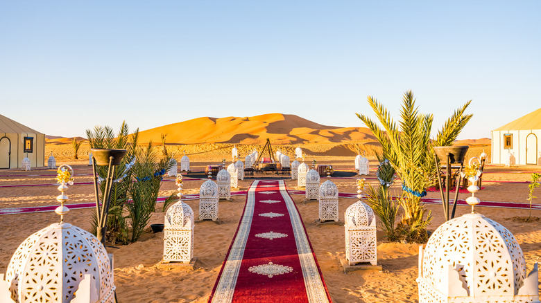 Morning view of glamping in the Sahara Desert