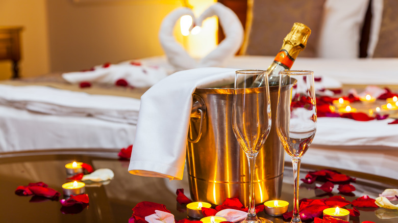 romantic hotel room spread