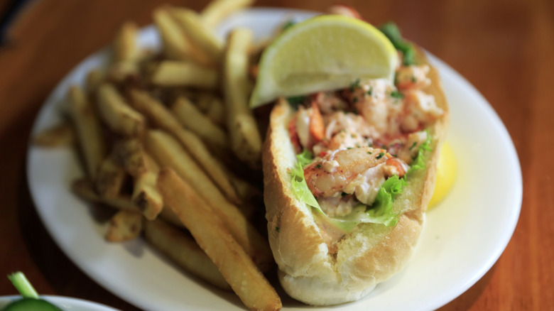 Lobster Roll and fries in Lunenburg, Nova Scotia Canada