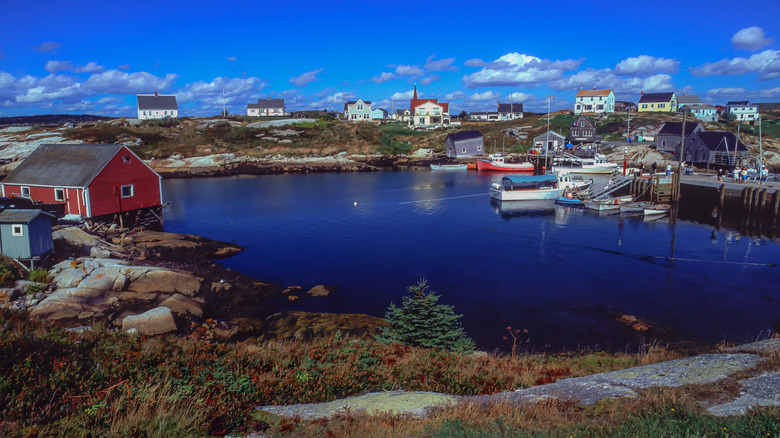 Houses around a blue bay in Peggy's Cove