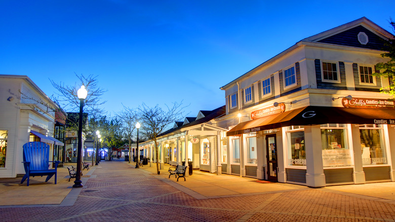 Mashpee Commons stores at night