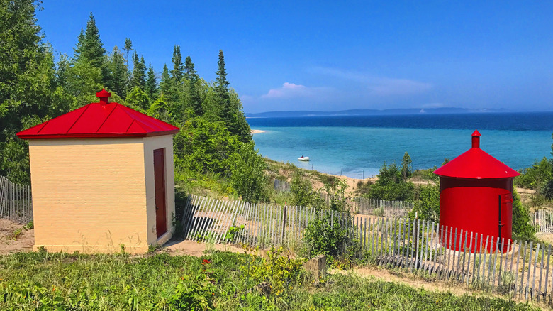 Brightly painted buildings overlooking Lake Michigan