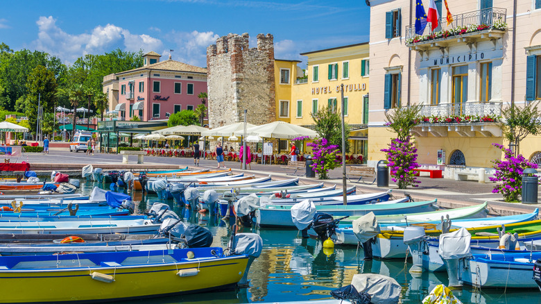 Boats on the water in the town of Bardolino on Lake Garda in Italy