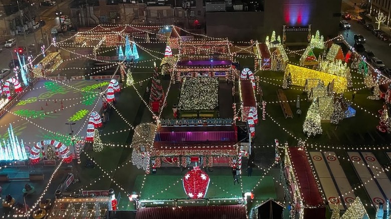 Aerial view of the Jack Frost Christmas Pop-Up event at night