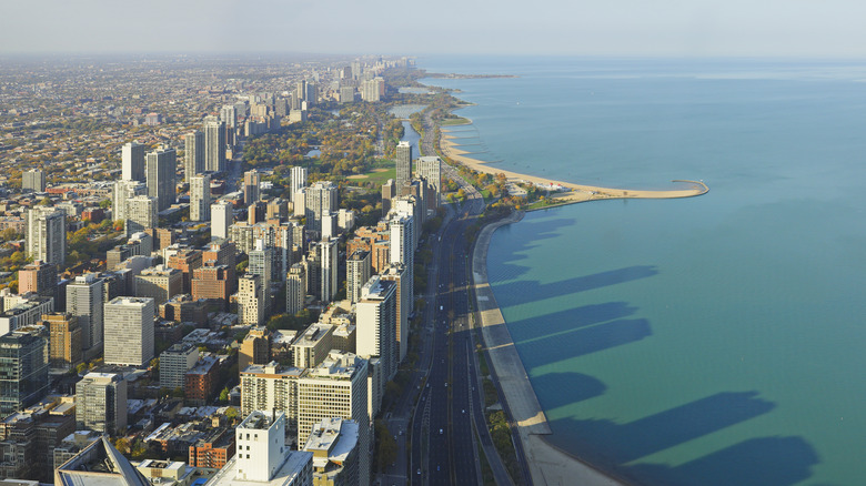 Aerial view of Chicago's Gold Coast on a sunny day